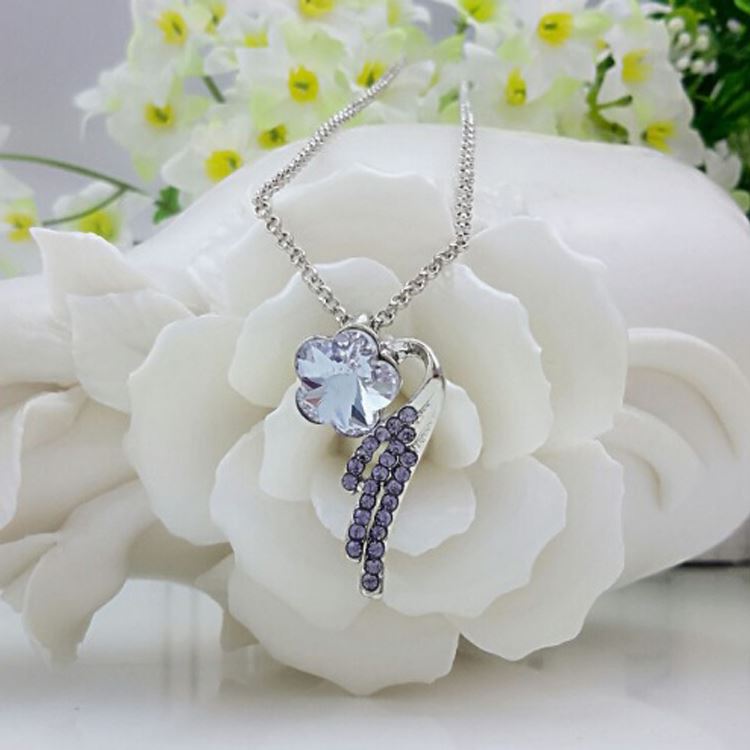 Charles William Women's Flower Petal Pendant Necklace Jewellery Purple Crystal Stone Gift UK Seller