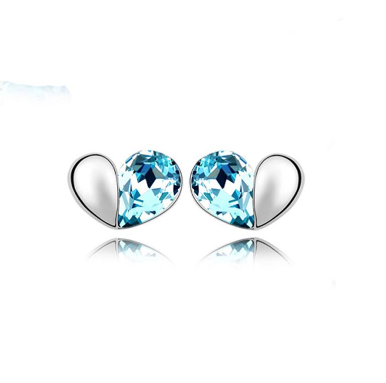 Sky Blue Love Heart Stud Earrings Crystal Silver Jewellery Present Gift UK