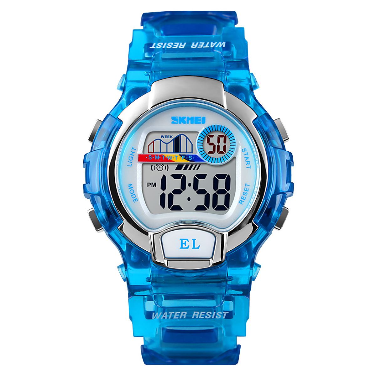 Skmei Boys Girls Kids Blue Digital Watch Transparent Strap Watch 50m Water Resistant Stopwatch Perfect For Ages 5-13 DG1450BLU