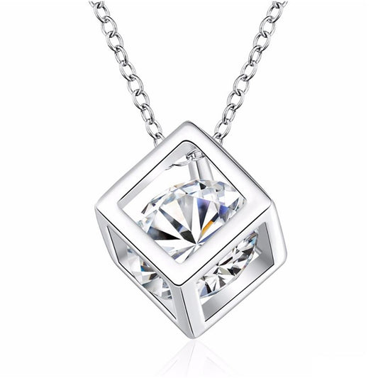 Charles William Women's Girl's Silver Cube Necklace With Crystal Stone Unique Gift Stocking Filler UK