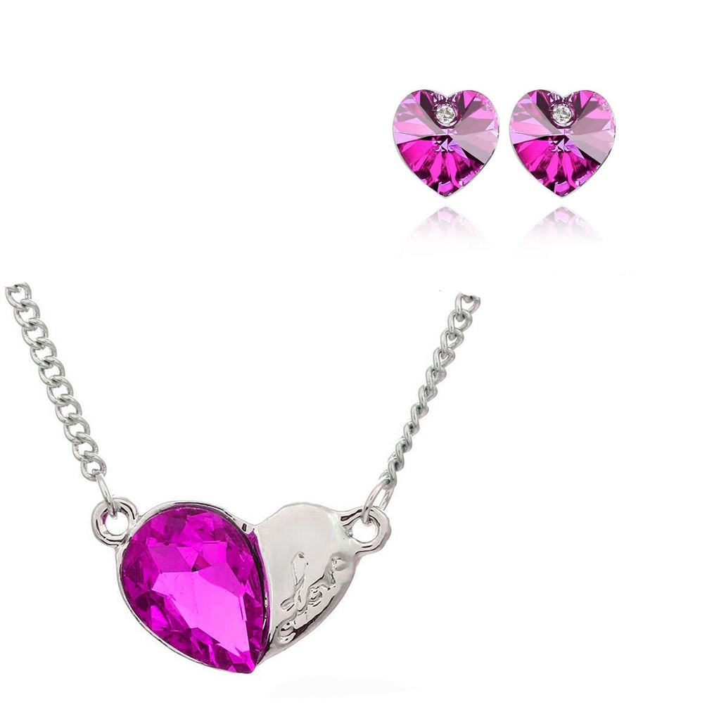 Pink Pendant Love Heart Jewellery Necklace & Earrings Jewellery Set from Charles William