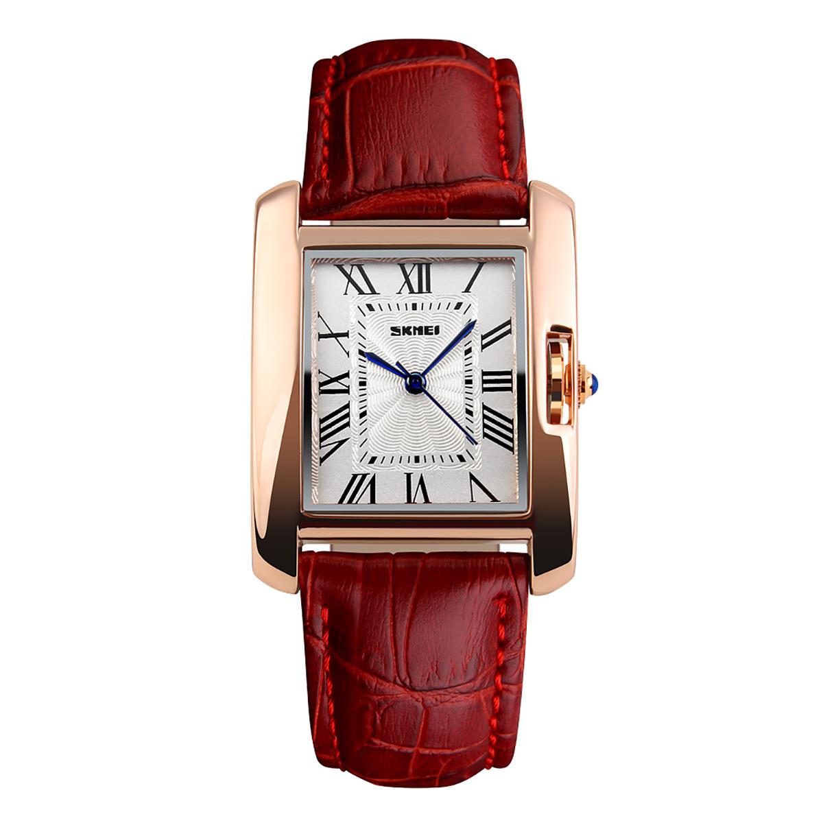 Skmei Beautiful Women's Ladies Watch Square Rose Gold Roman Numerals Genuine Leather Strap 1085R