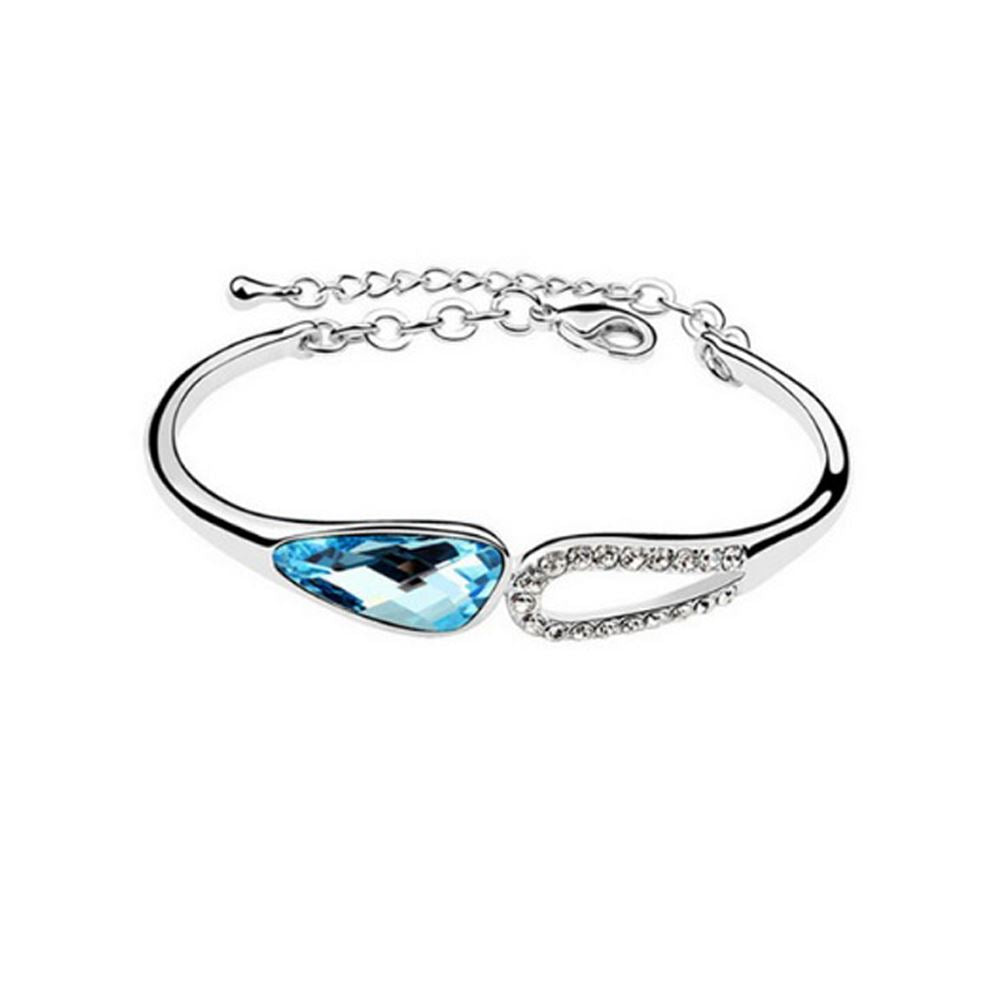 Women Ladies Silver Sky Blue & Crystal Stones Bangle Bracelet Gift Present UK Seller