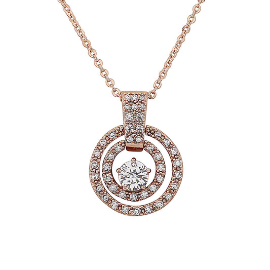 Women's Round Sun Circular Pendant Necklace Crystal Elements Rose Gold UK