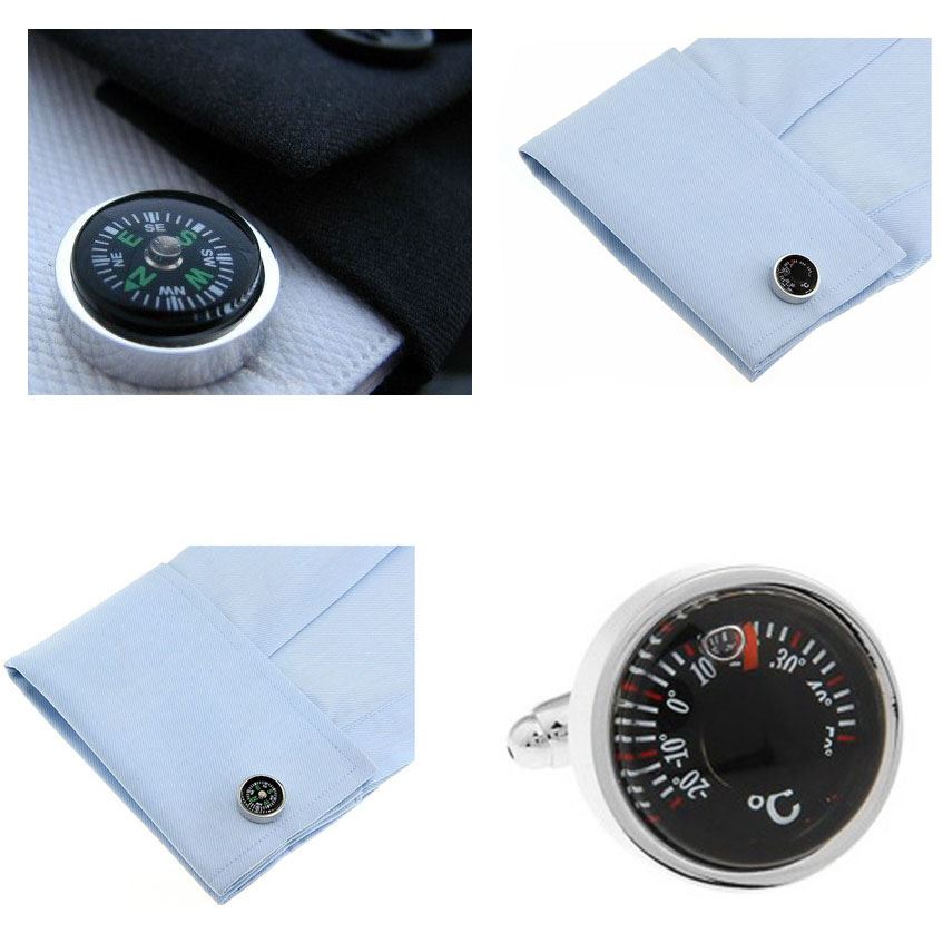 Charles William Exclusive Working Compass And Temperature Gauge Cufflinks Novelty Hiking Naval Wedding