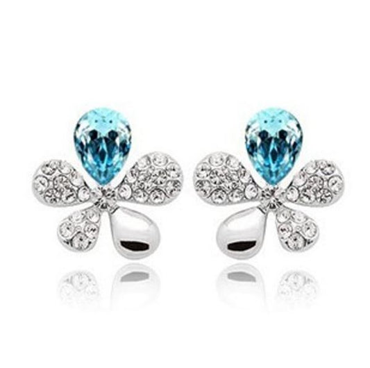 Sky Blue Crystal Stones Flower Butterflies Earrings Womens Gift Present UK Seller