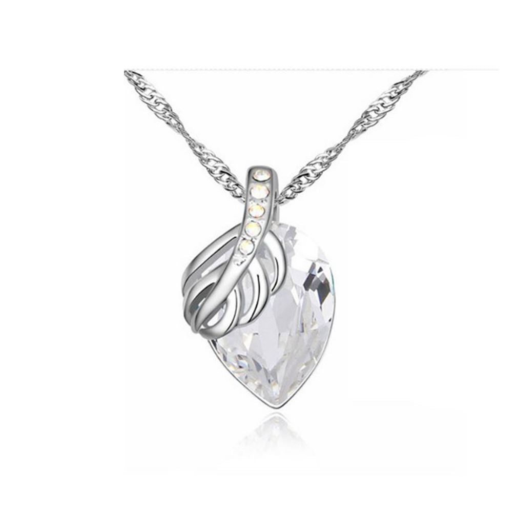 Gorgeous Ladies Pendant Necklace Leaf Theme Large Stone Chain Silver Chain Jewelry Charm Gift