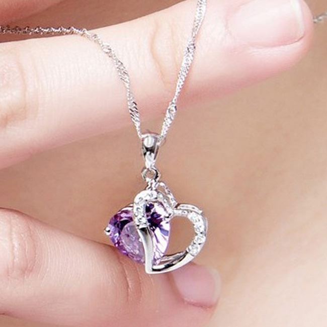 Charles William Women's Girls Purple Heart Crown Pendant Necklace With Crystal Stones UK