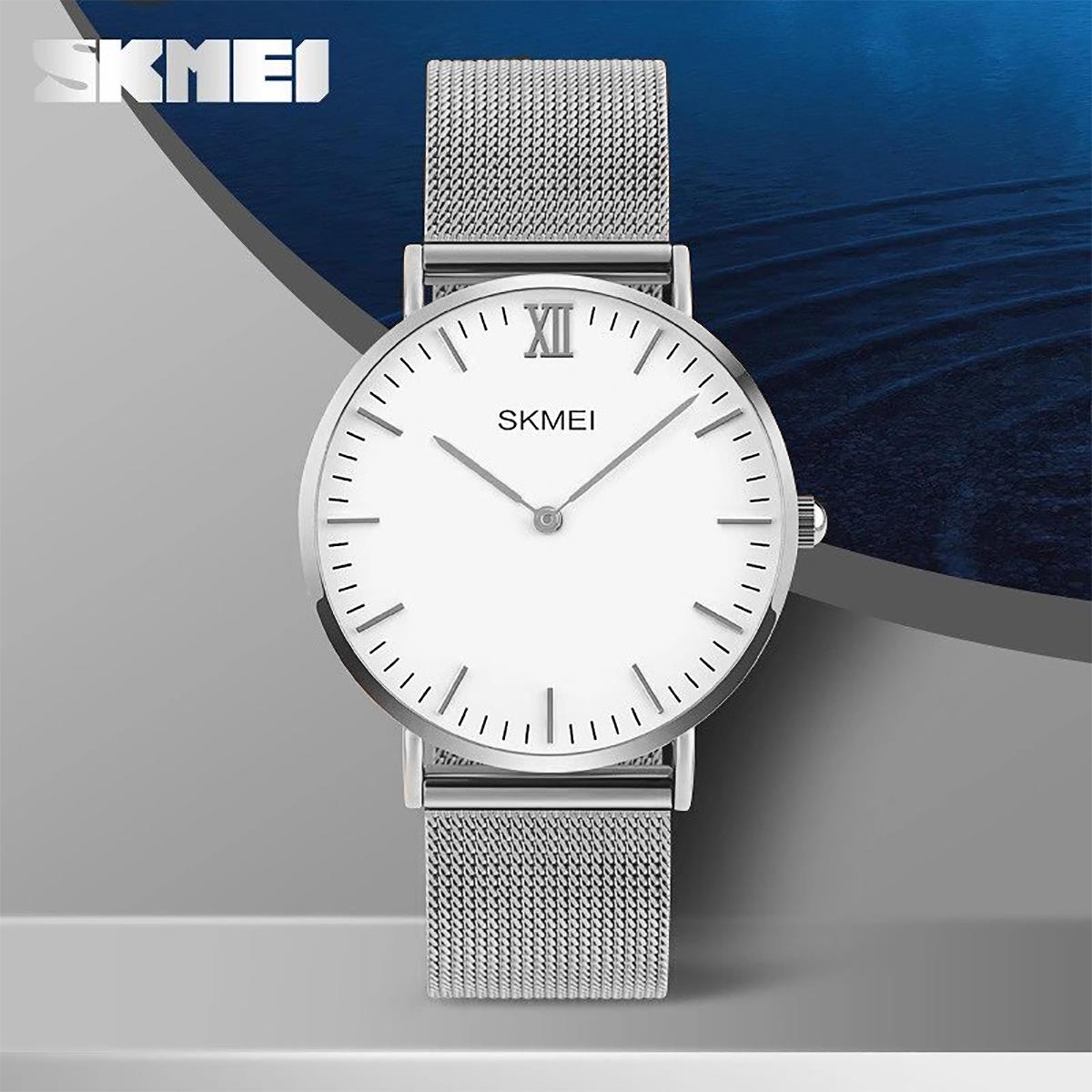 Skmei Mens Silver Ultra Thin Classic Watch Stainless Steel Mesh Strap Clear Display SK1811S-M