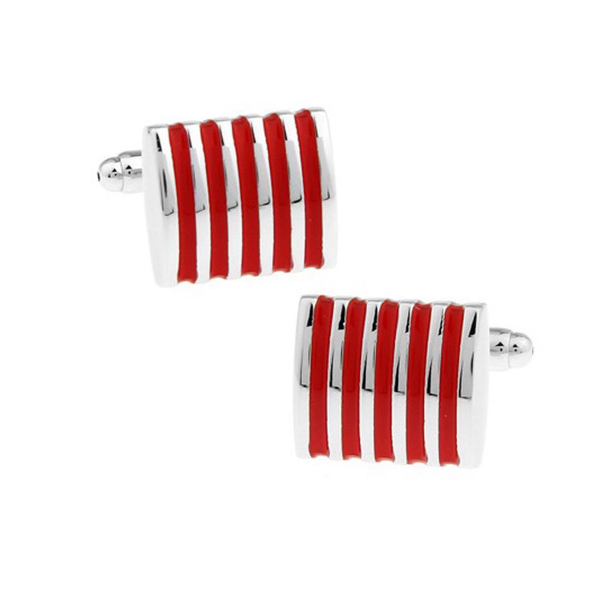 Charles William Premium Red Silver Stripe Cufflinks Novelty Rectangle Shirt Cuff Links Fashion