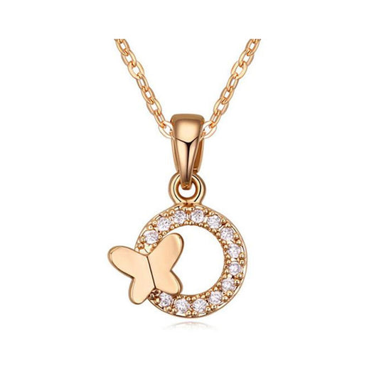 Women's Cricle Gold Butterfly Feature Pendant Necklace Fashion Jewellery Girls Gift UK