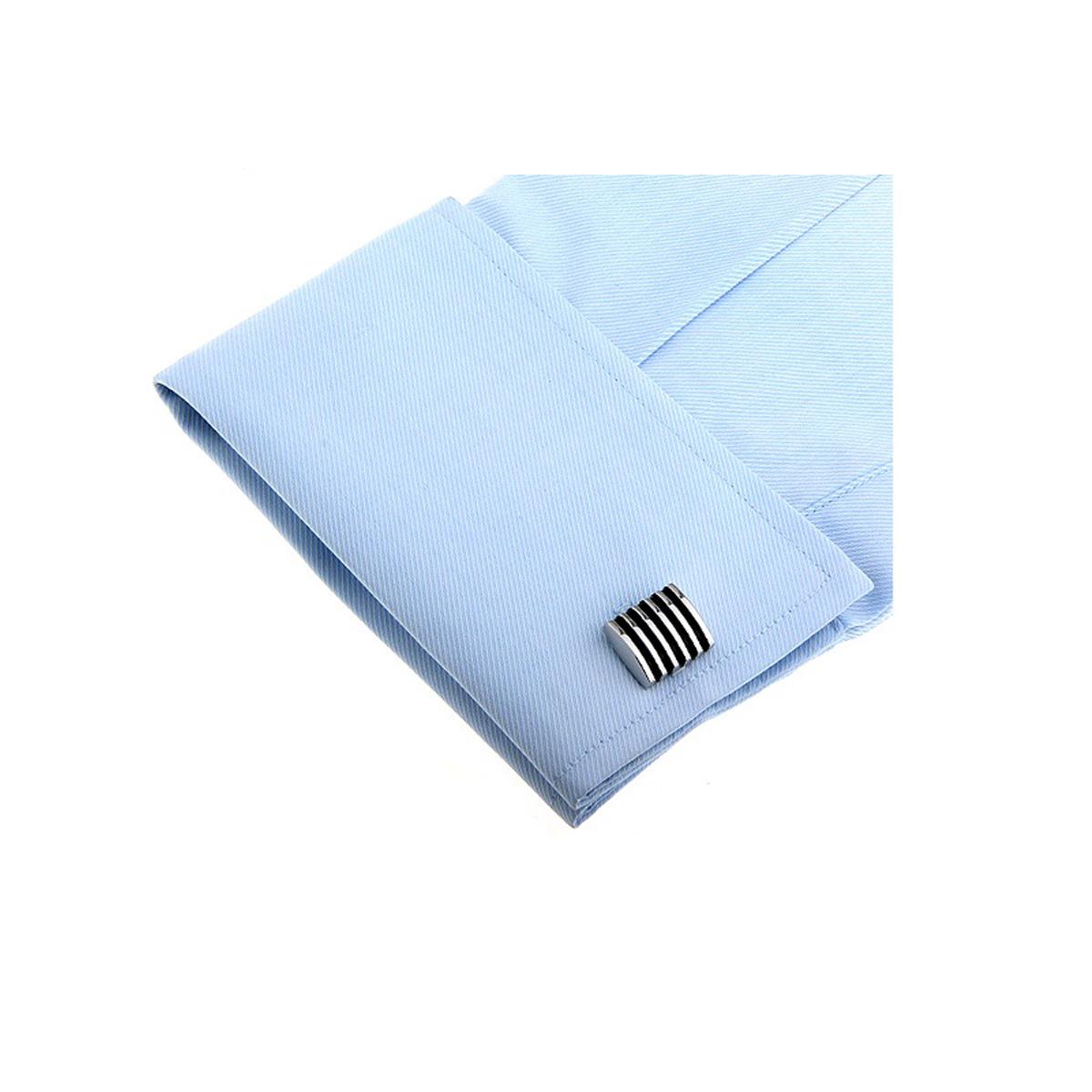 Charles William Premium Black Silver Stripe Cufflinks Novelty Rectangle Shirt Cuff Links Fashion