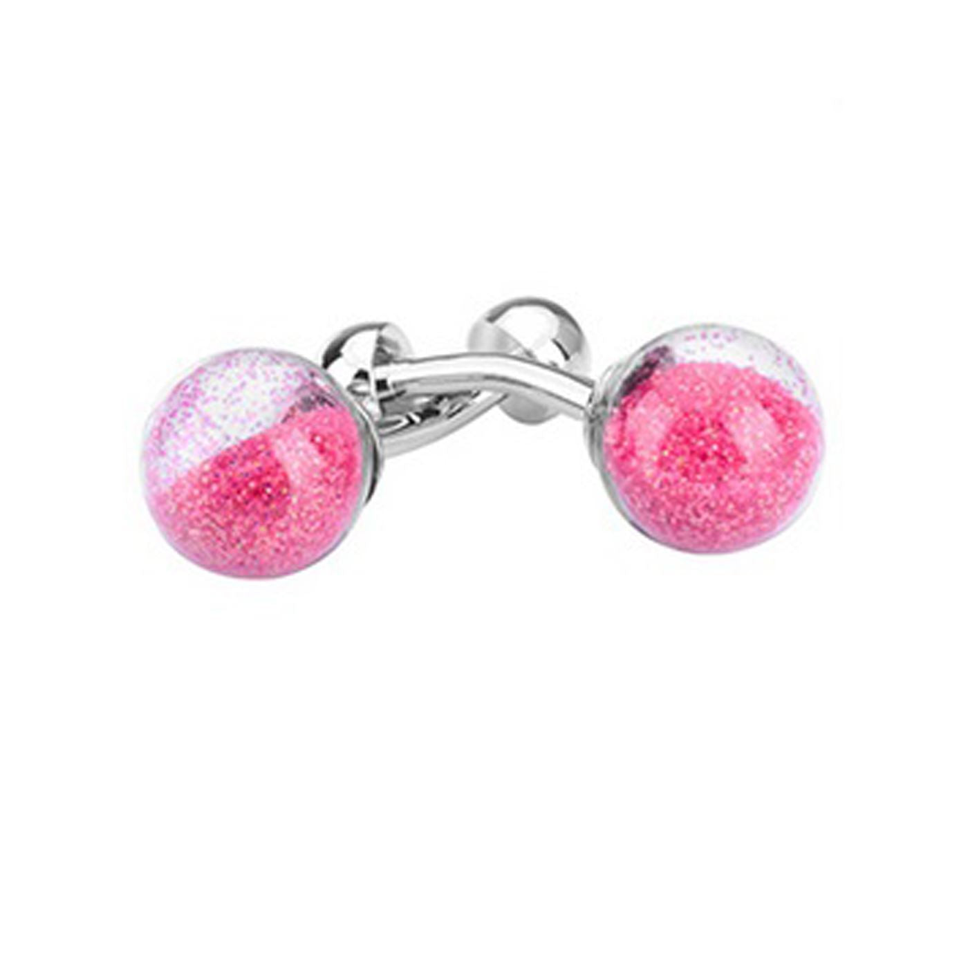 Charles William Luxury Round Snow Globe PINK Colour Smart Cufflinks Wedding Business Unique Gift UK