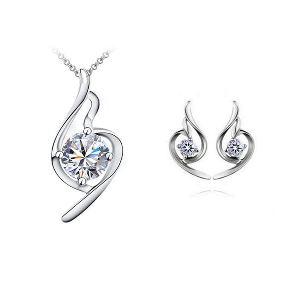 Beautiful Women's Jewellery Set Necklace & Stud Earrings Clear Crystal Stones Bridal BG1518