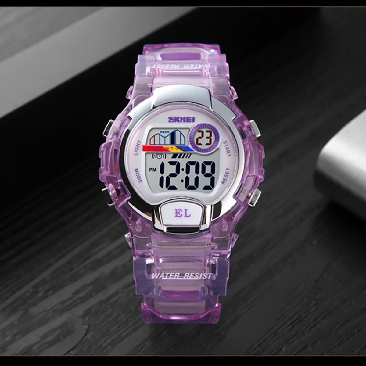 Skmei Kids Boys Girls Purple Digital Watch Transparent Strap Watch 50m Water Resistant Stopwatch Perfect For Ages 5-13