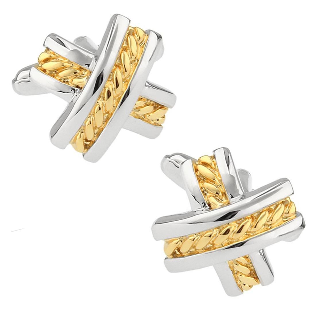 Charles William Gold Silver Bow Criss Cross Cufflinks Present Two Tone Shirt Herringbone Smart UK