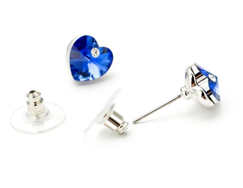 Austrian Crystal Stone And Elements Dark Blue Heart Shaped Rhinestone Stud Earrings UK Seller