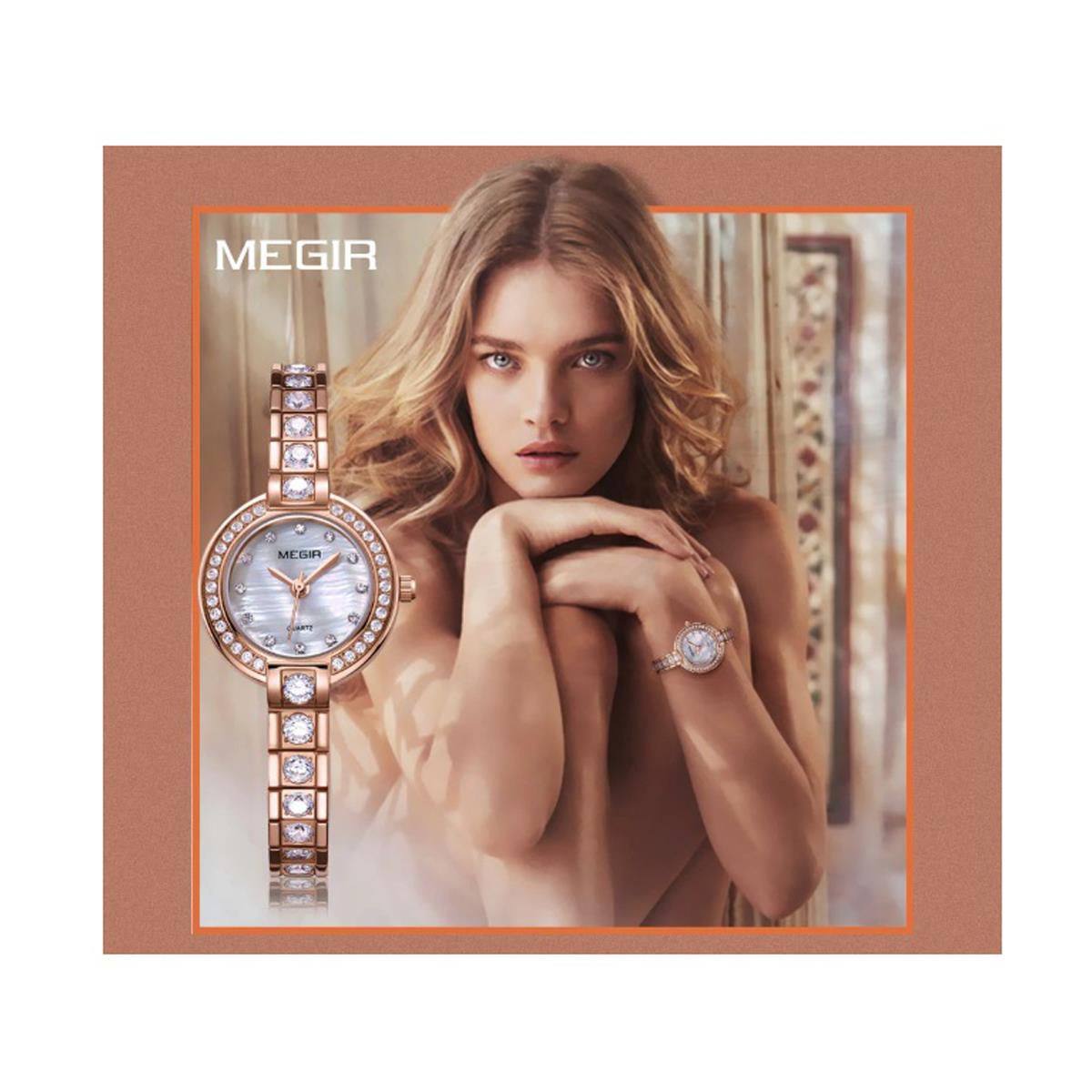 Megir Ladies Round Quartz Analogue Luxury Watch Rose Gold Smart Watches Leather