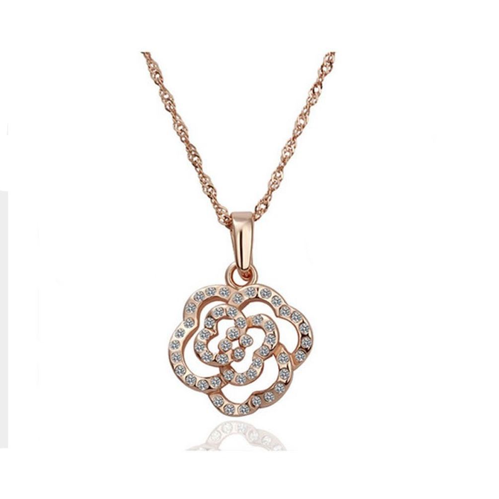 Womens Rose Gold Cubic Zirconia Flower Necklace from Charles William