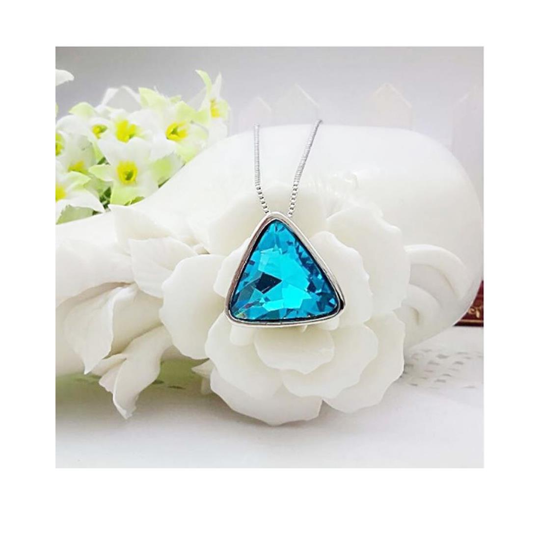 Women's Ladies Girls Triangle Pendant Necklace Sky Blue Stone Encrusted Mix & Match Jewellery UK Seller