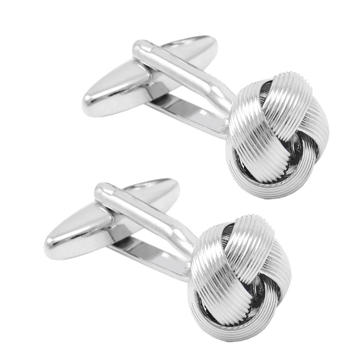 Charles William Silver Knot Cufflinks Flat Weave Style Single Large Silver Knot Wedding