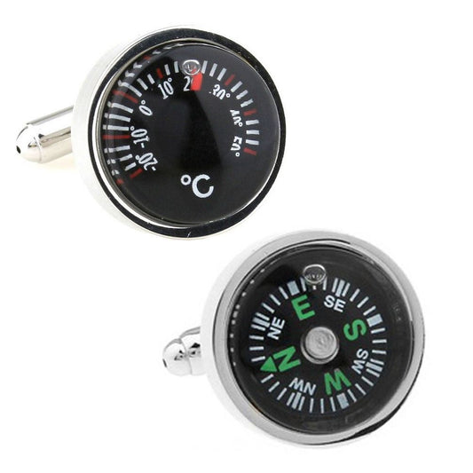 Charles William Exclusive Working Compass And Temperature Gauge Cufflinks Novelty Hiking Naval Wedding