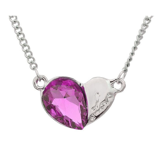 Women's Girls Love Heart Silver & Light Pink Pendant Necklace Crystal Stone UK Seller BG1632LP