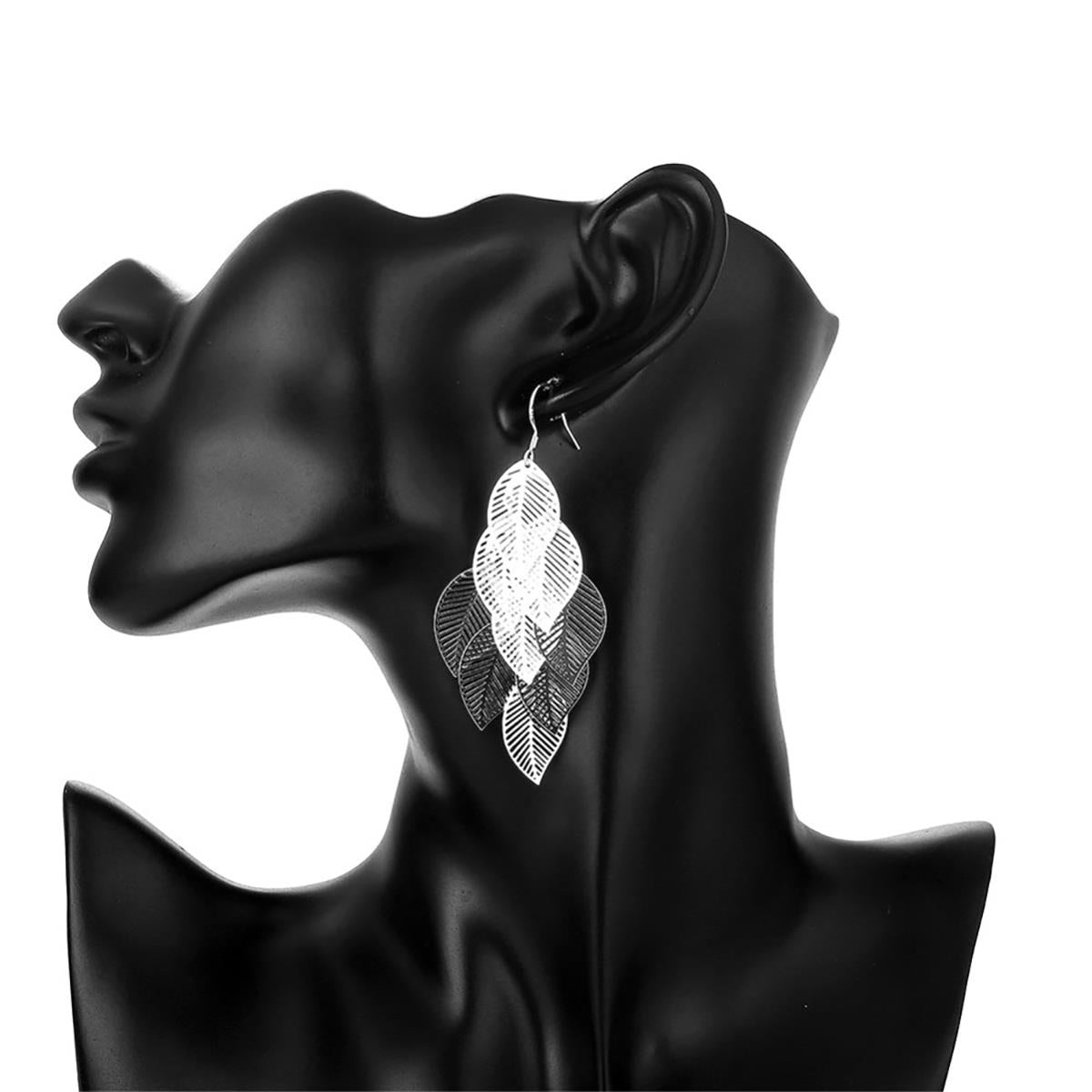 Charles William Women's Statement Silver Plated Hollow Leaf Style Earrings