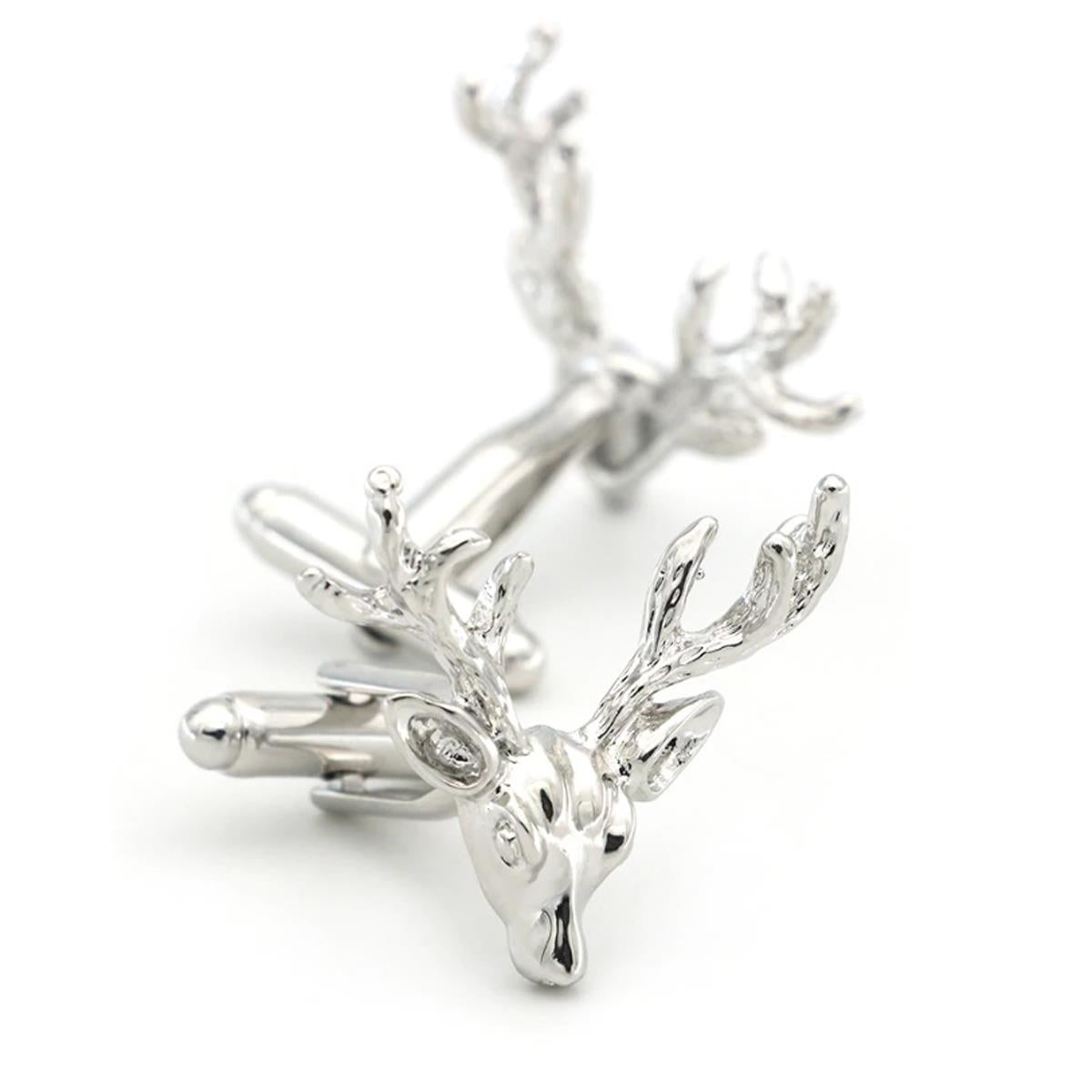 Charles William Silver Deer Cufflinks Stag Head Present Party Bambi Hen Antler Animal Safari