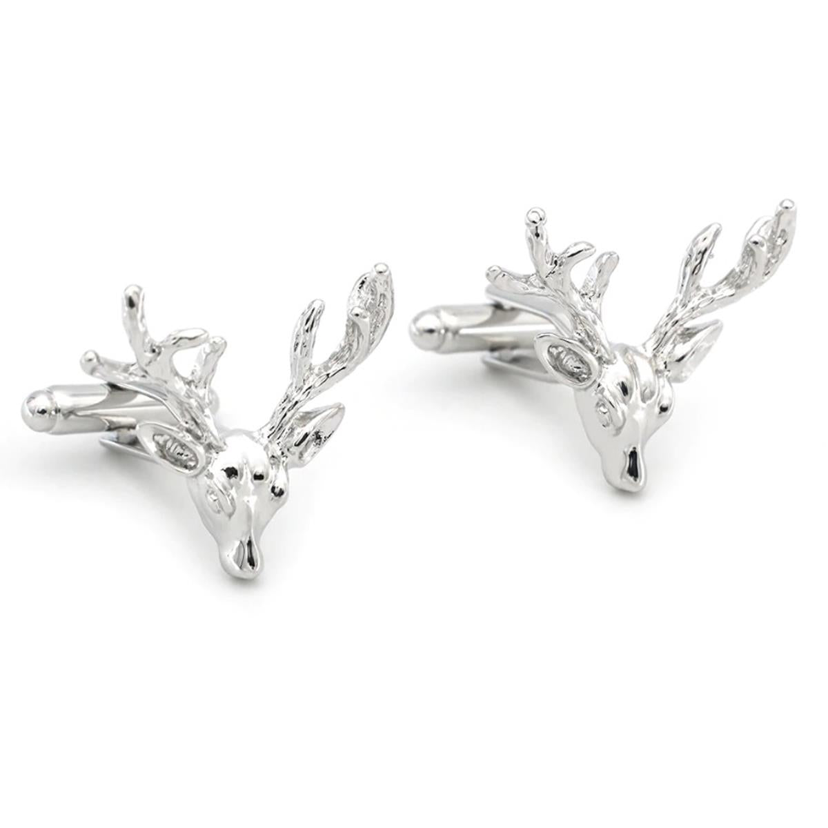Charles William Silver Deer Antlers Head Cufflinks Nature Animal Outdoors Stag Present Gift Love