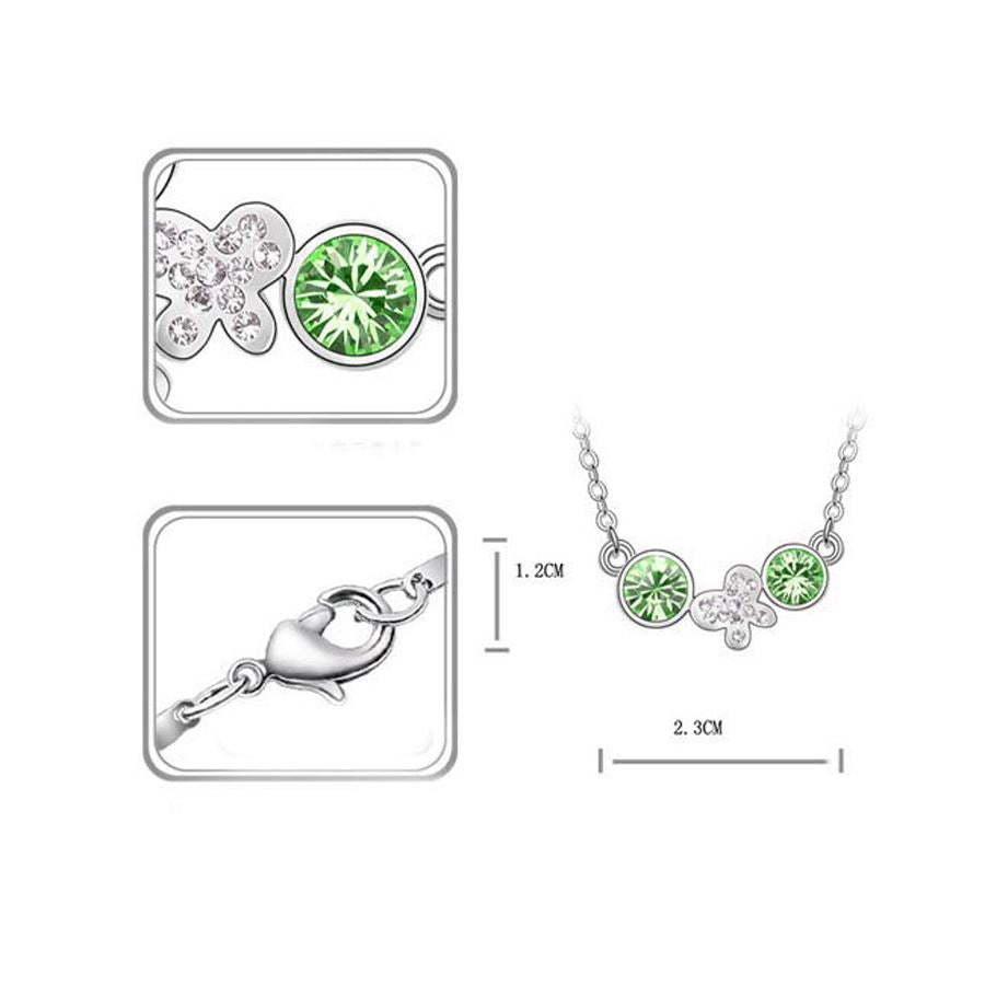 Charles William Womens Silver Plated Necklace Fashion Jewellery Green Drop Chain Flower Butterfly Charm