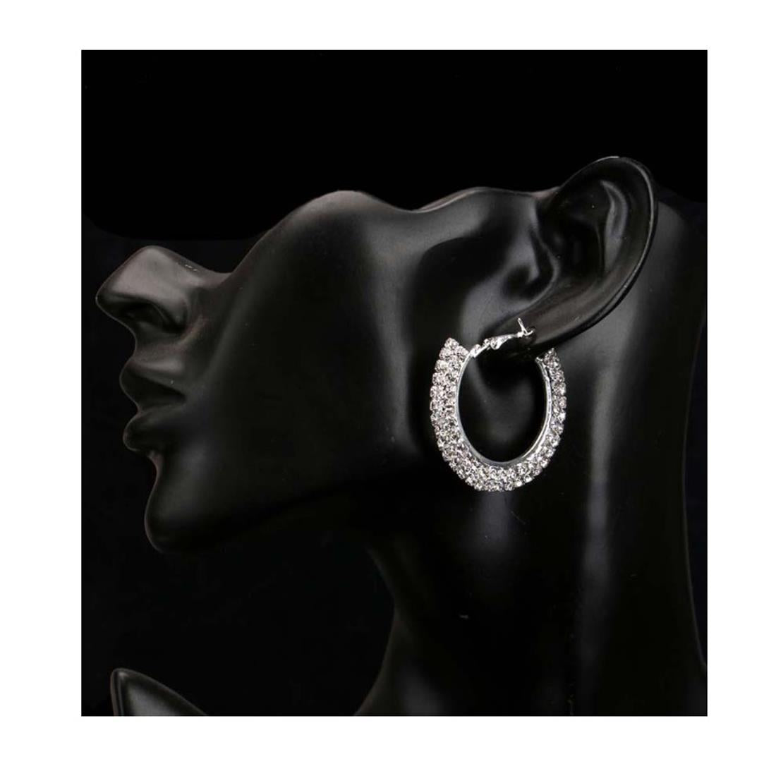 Ladies Premium Quality Large Round Earing Silver Circle Stones Jewellery Ear Ring Earrings UK