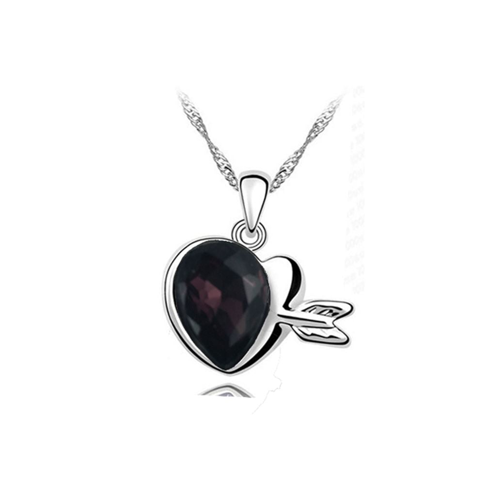 Fashion Womens Dark Purple Gemstone Chain Crystal Heart Necklace Pendant Jewelry Gift