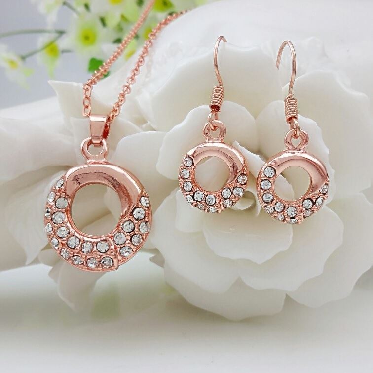 Rose Gold Necklace & Earings Matching Jewellery Set from Charles William