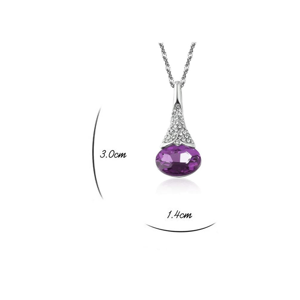 Women's Dark Purple Flower Bud Pendant Necklace With Encrusted Crystal Stones UK Seller