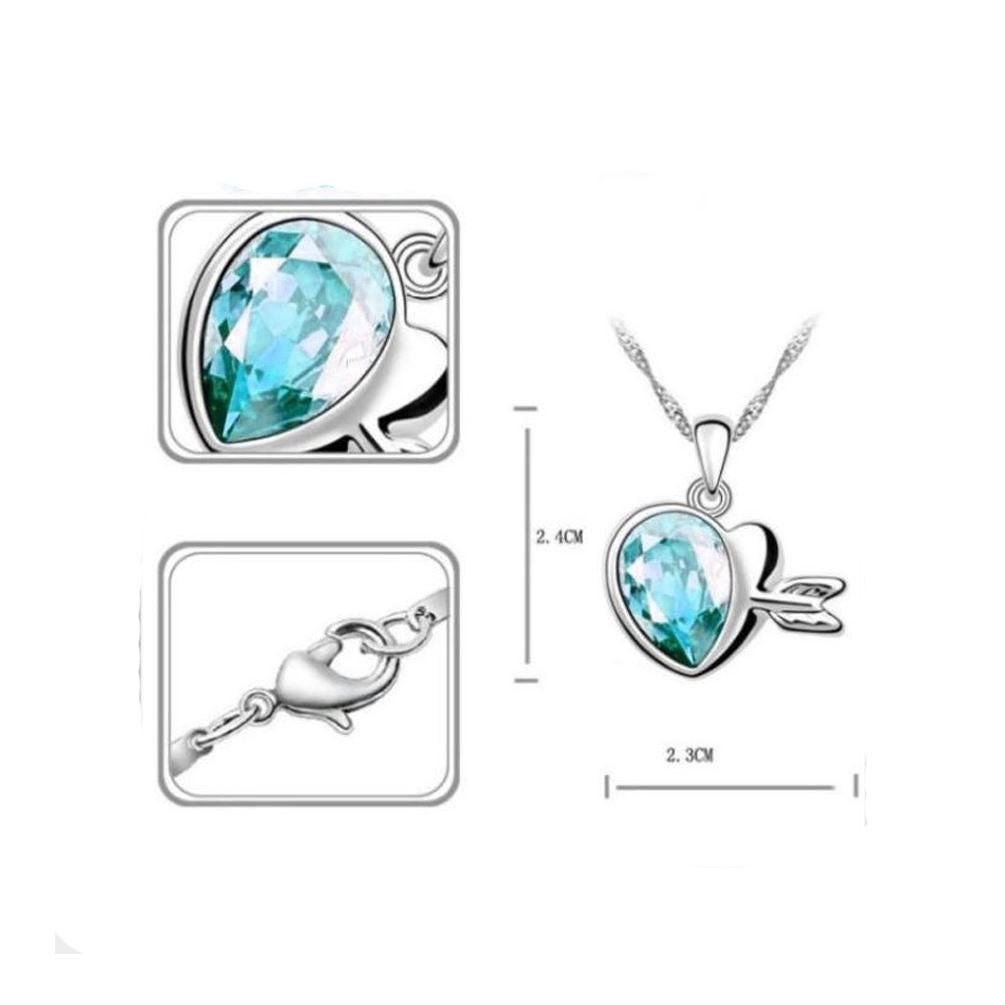 Fashion Blue Womens Gemstone Chain Crystal Heart Necklace Pendant Jewelry Gift