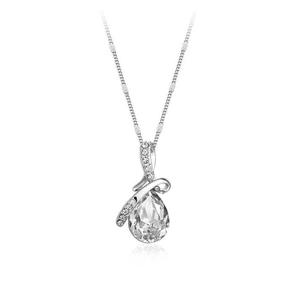 Charles William Clear Teardrop Women's Necklace Crystal Stones Ribbon Design Jewellery UK Seller