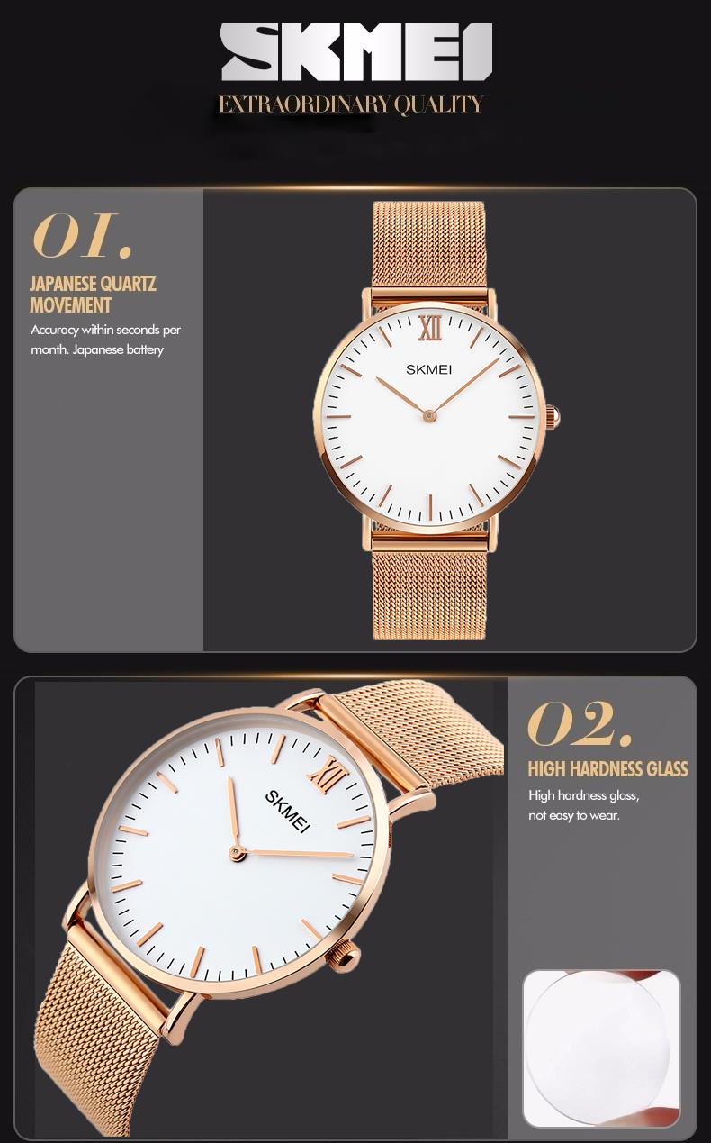 Skmei Mens And Women's Ladies Couple Set Rose Gold Ultra Thin Classic Watch Stainless Steel Strap Clear Display SK1811RG