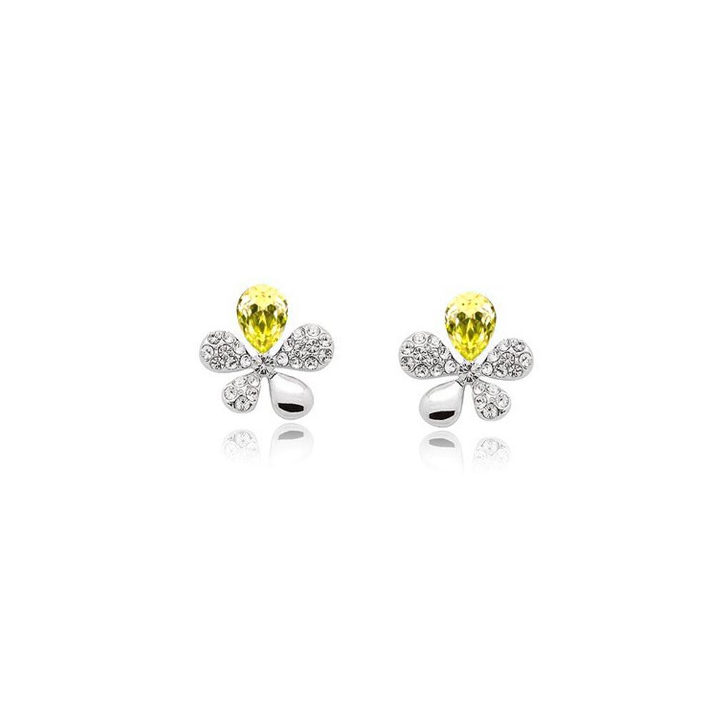 Yellow Crystal Stones Flower Butterflies Earrings Womens Gift Present UK Seller