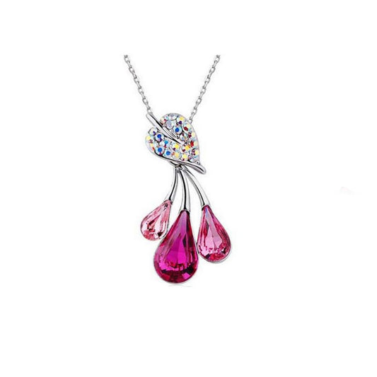 Pink Women's Jewellery Set Flower Leaf Waterdrop Pendant Necklace UK BG1491