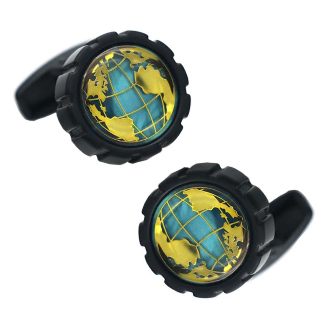 Charles William Round Premium Gold Black Cufflinks Globe Map Atlas Earth Shirt Fashion