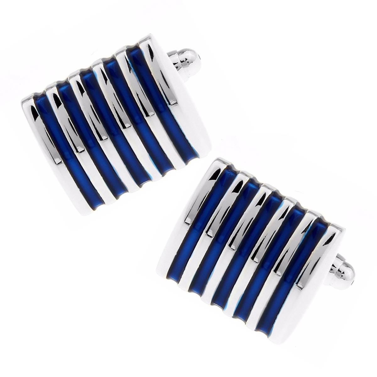 Charles William Premium Blue Silver Stripe Cufflinks Novelty Rectangle Shirt Cuff Links Fashion UK