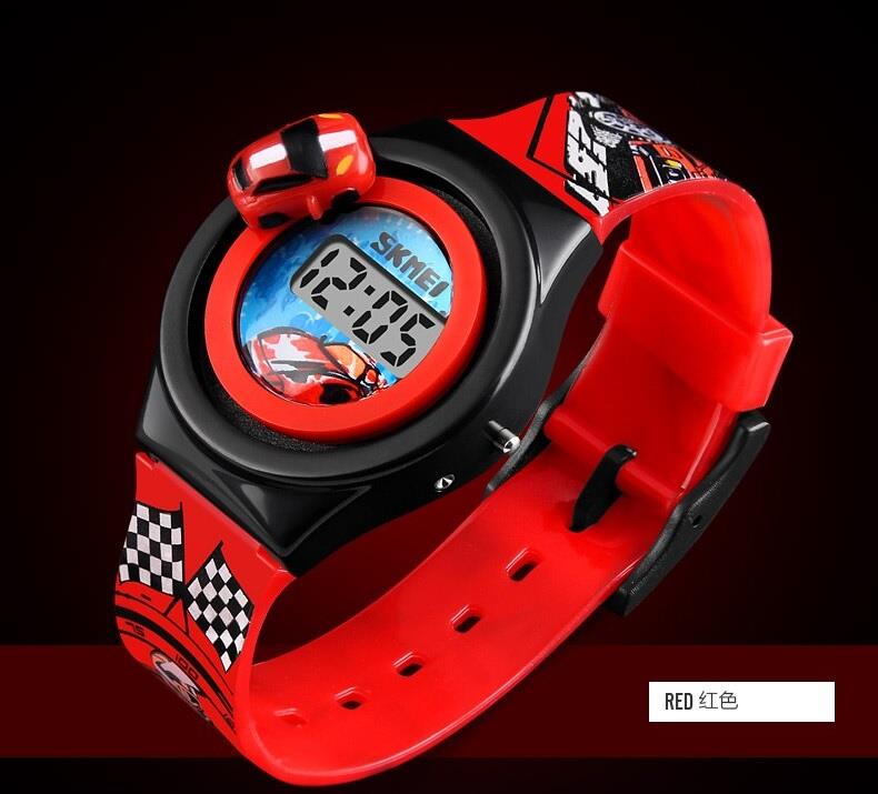 Skmei Childrens Kids Digital Watch Girls Boys Basic Simple Time And Date Revolving Car Red