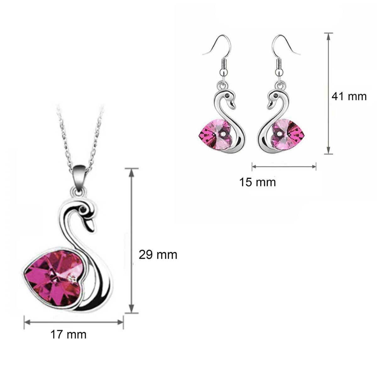 Beautiful Crystal Love Pink Heart In A Swan Jewellery Set Earrings And Matching Necklace