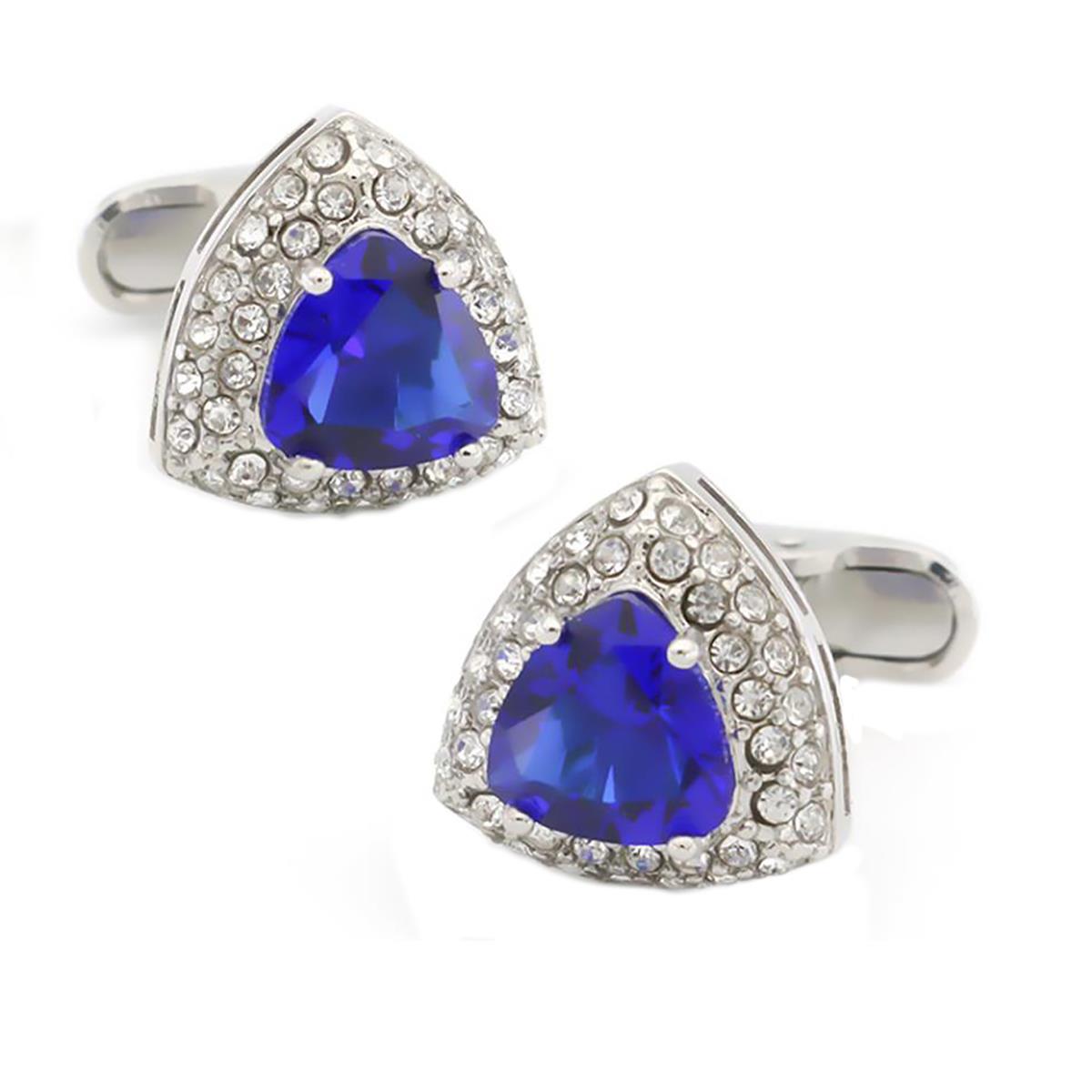 Charles William Blue Triangle Crown Crest Shield Shaped Cufflinks Stone Studded Rows