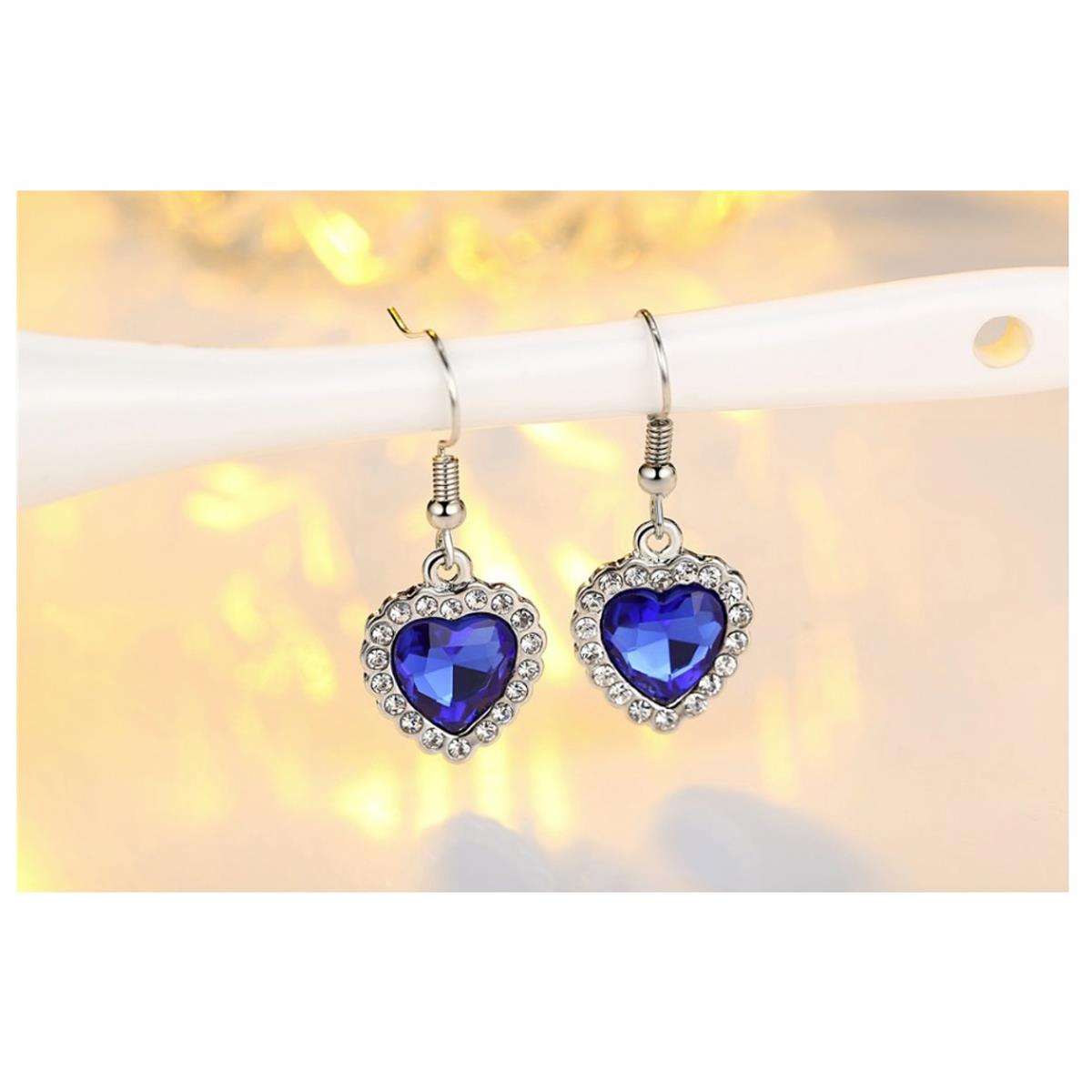 Women's Girls Dark Blue Titanic Style Heart of the Ocean Earring Earrings Elements