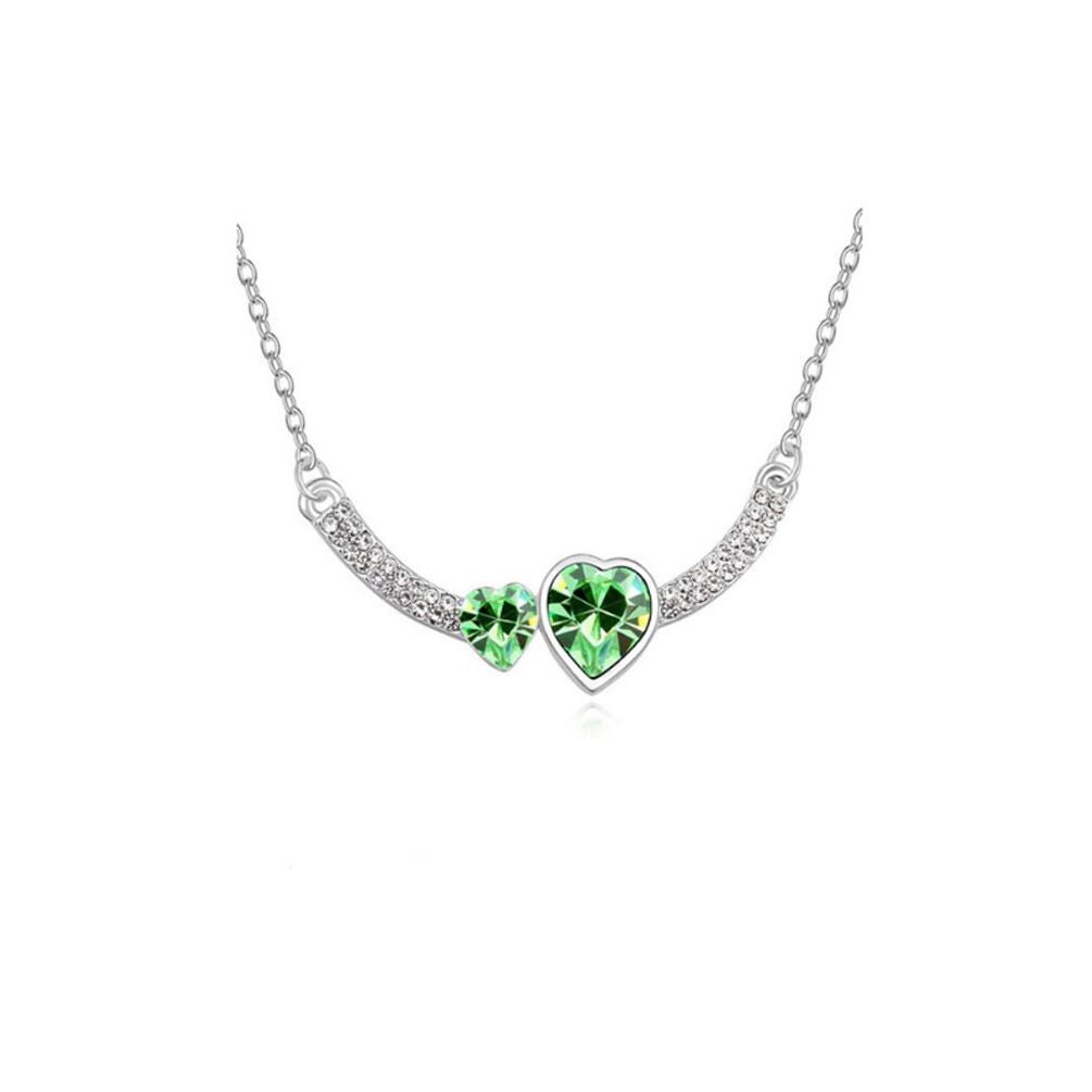 Charles William Double Heart Love Green Crystal Pendant Necklace Stones