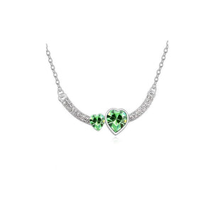 Charles William Double Heart Love Green Pendant Necklace
