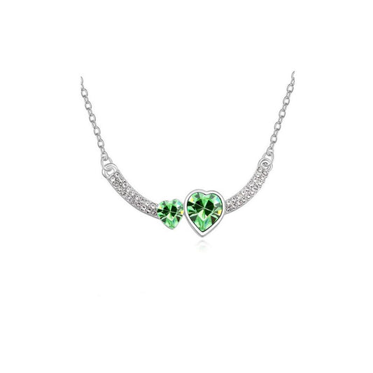 Charles William Double Heart Love Green Crystal Pendant Necklace Stones