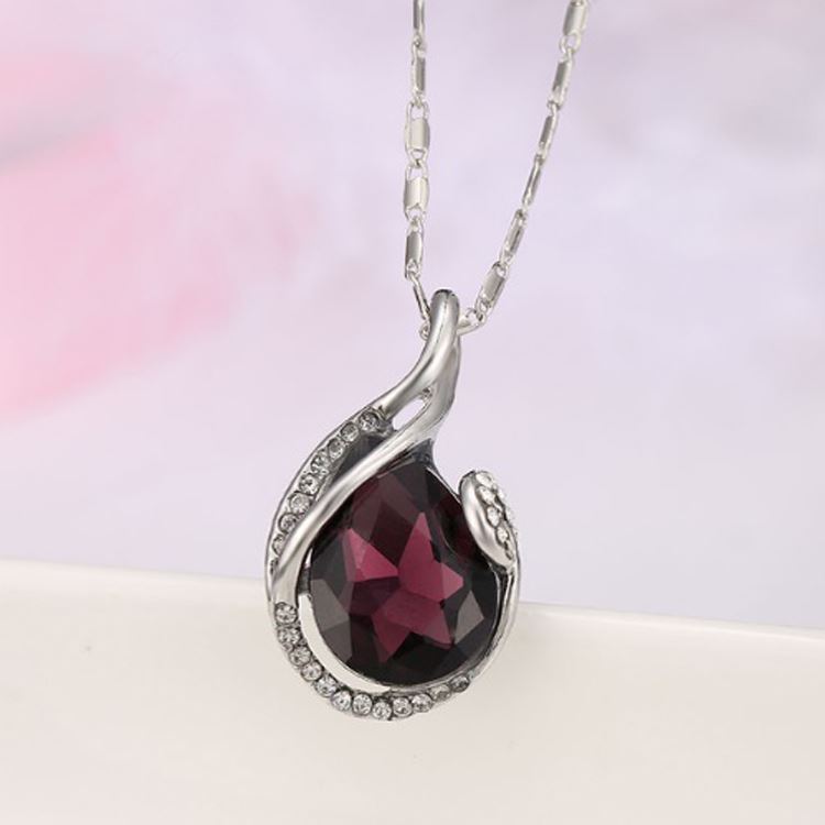 Women's Large Dark Purple Teardrop Stone Pendant Necklace Silver from Charles William